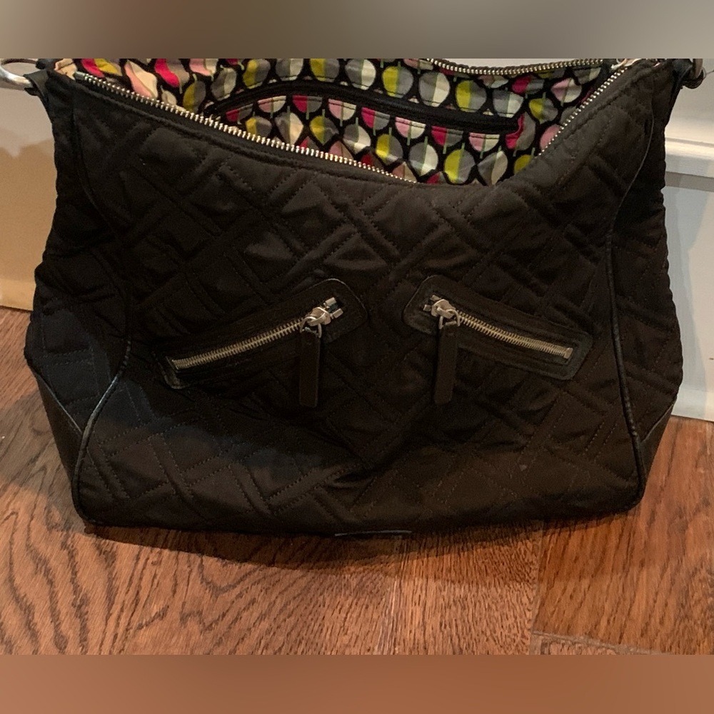Vera Bradley Quilted Black Vivian Hobo Bag.   In Good Preowned Condition